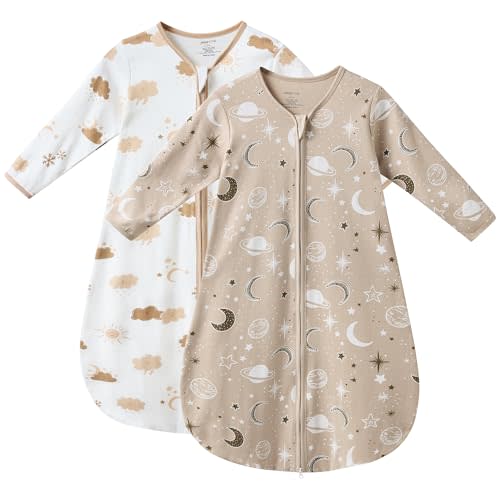 JELLYMONI Baby Sleep Sack 0-6 Months Long Sleeve Wearable Blanket for Baby, 100% Cotton 2 Pack Infant Toddler Baby Sleeping Sack Lightweight Soft 2-Way Zipper