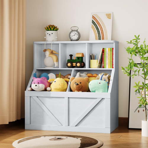 Huloretions Toy Storage Organizer and Kids Bookshelf, Toddler Toy Storage Cabinet with Toy Shelf, Toy Organizer and Kids Bookcases Fit for Playroom Bedroom Nursery Classroom School Kindergarten Daycar