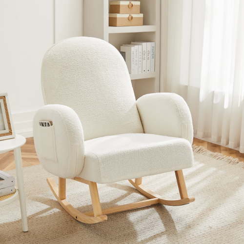 Nifamembo Teddy Nursery Rocking Chair with Solid Wood Legs, Side Pockets  for Living Room
