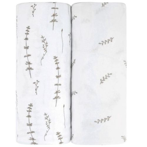 Ely's & Co. Baby Fitted Crib Sheet 100% Combed Jersey Cotton Forest Grey Leaf Collection 2 Pack