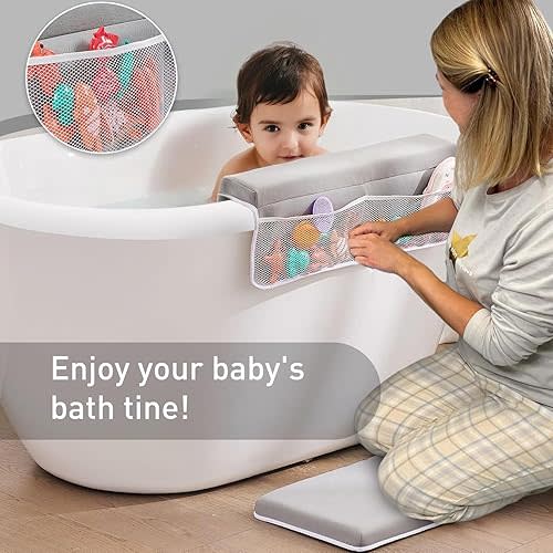 Non-Slip Baby Bath Kneeler Elbow Rest Pad Set, Ultra Comfortable 1.18-Inch Thick Cushion for Bathtub, Kneeling Pad for Parents, Waterproof and Soft for Baby Bath Time, with Storage Pockets