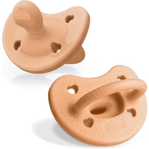 Chicco PhysioForma Luxe Silicone One Piece Pacifier for Babies Age 6-16m | Fashion Textured Shield | BPA & Latex Free | Reusable Sterilizing Case | Cantaloupe, 2pk