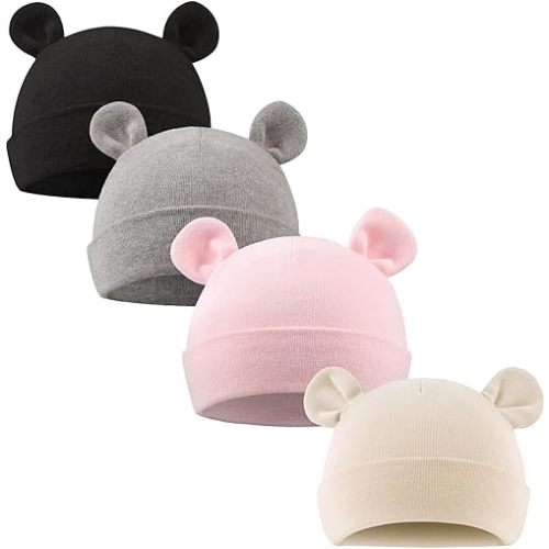 PESAAT Newborn Hospital Hat 0-12Months Preemie Boys Girls Beanie Solid Infant Baby Hats Autumn Winter