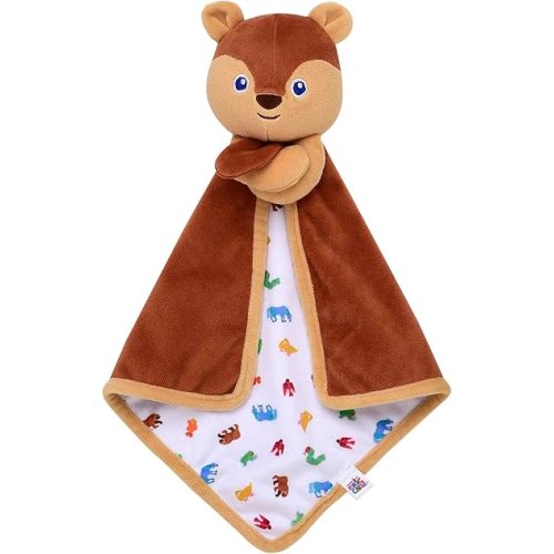 Baby Starters Brown Bear (What do You See?) Snuggle Blanket with Rattle, Brown with Colorful Animals, 14 inch