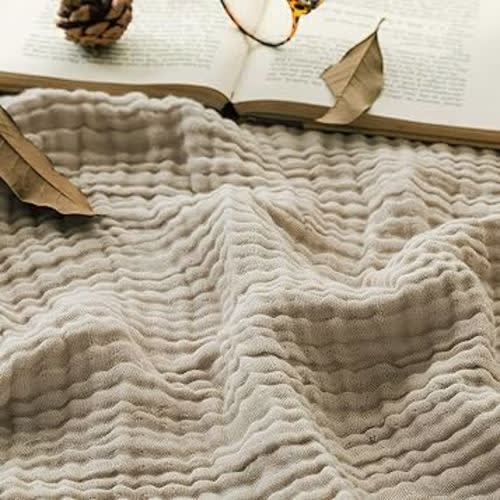 EMME Cotton Throw Blanket Large 55"x75" 100% Muslin for Couch 4-Layer Breathable Gauze All Season Soft and Lightweight Pre-Washed (Light Tan)