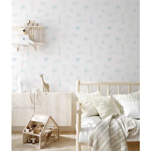 White and Blue Ocean Surf Wallpaper / Surf Theme / Ocean Wallpaper / Wallpaper / Surf Decor / Surfer / Boys Room