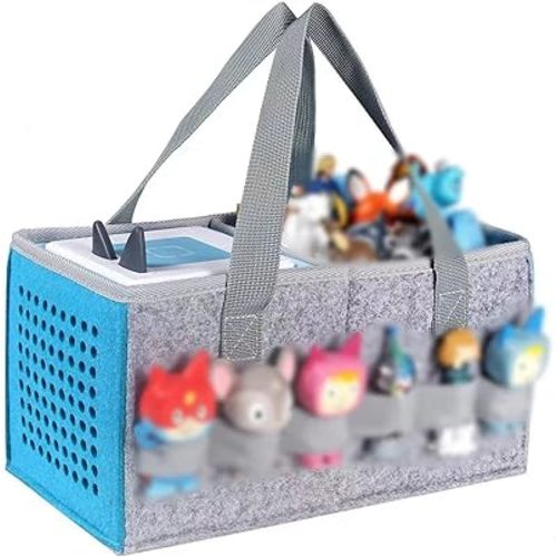 Carrying Case for Tonies Starter Set & Storage Bag for Tonies Figurine, Home Outdoor Hand Bag for Toniebox 2 Audio Player and Dolls Musical Toy Folding Bag for Kids Toniebox Accessories (Gray Blue)