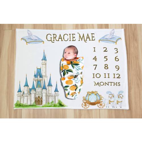 Personalized Cinderella Milestone Blanket, Cinderella nursery theme, Cinderella baby room Cinderella Baby Blanket, Cinderella room decor