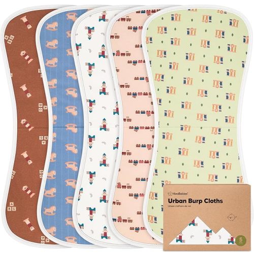 Organic Burp Cloths Baby Boy & Girl - 5-Pack Super Absorbent Cotton Burping Cloths for Babies, Soft & Plush Newborn Spit Up Rags, Infant Towels for Milk Spit Up, Unisex, Large 21" x 10" (Wilderness)