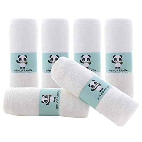 HIPHOP PANDA Baby Washcloths, Rayon Made from Bamboo - 2 Layer Ultra Soft Absorbent Newborn Bath Face Towel - Reusable Baby Wipes for Delicate Skin - White, 6 Pack - 10x10 Inch (Pack of 6)