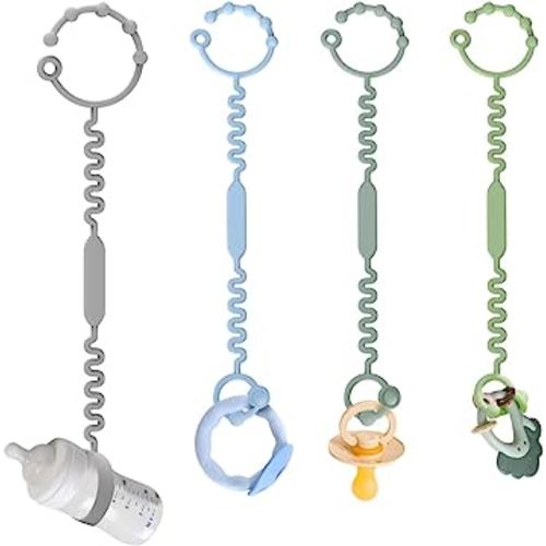 4 Pcs Toy Straps for Baby, Catephe Silicone Pacifier Clips Straps, Sippy Cup Toy Straps, Baby Bottle Holder for Car Seat, High Chair, Hanging Basket, Strollers