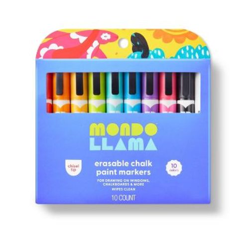 10ct Erasable Chalk Paint Markers Chisel Tip - Mondo Llama™: Multicolored Liquid Chalkboard & Window Markers