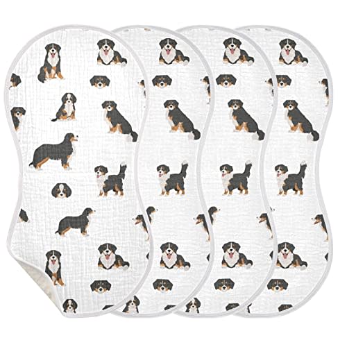 YYZZH Bernese Mountain Dog Muslin Burp Cloths for Baby 4 Pack 100% Cotton Baby Washcloths Bibs for Boy Girl