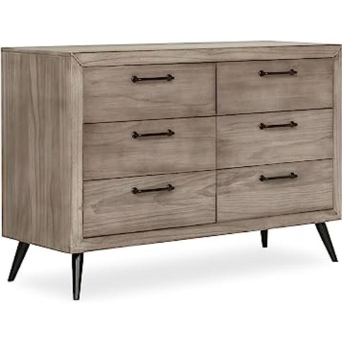 Evolur Stilnovo Mid Century Double Dresser, Windsor Oak Grey, 52x18x35 Inch (Pack of 1)