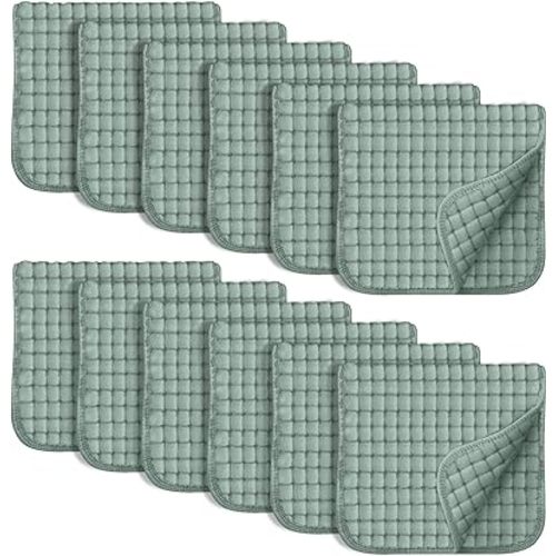 SWEET DOLPHIN 12 Pack Muslin Burp Cloths Large 100% Cotton Hand Washcloths for Baby - Baby Essentials Extra Absorbent and Soft Boys & Girls Milk Spit Up Rags - Dark Green, 20" X10"