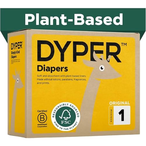 DYPER - Baby Diapers Hypoallergenic Cloth Alternative Day & Overnight Protection - Made with Plant-Based* & Honest Ingredients - Size 1 (216 Count)