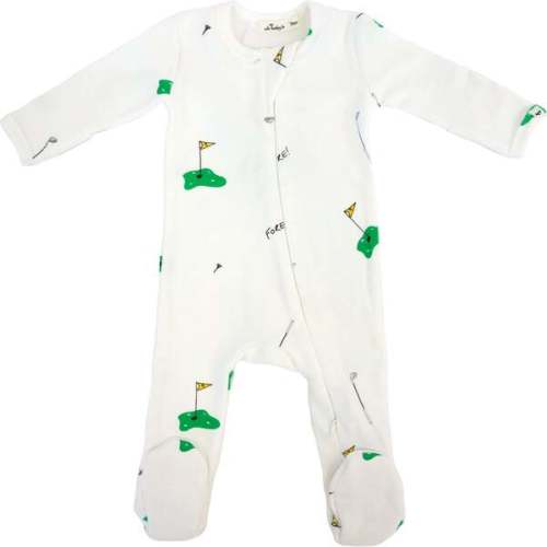 Golf Print Zipper Footie, Cream - oh baby! Sleepwear | Maisonette