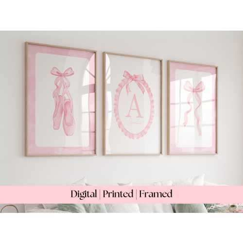 Pink Ballerina Balletcore Custom Name Art, balletcore wallart, pink balletcore wallart, ballet nursery decoration, Digital, Printable,Framed