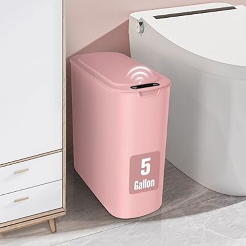 Cesun 5 Gallon Pink Automatic Bathroom Trash Can, Touchless Motion Sensor Garbage Can with Lid, Plastic Slim Cute Wastebasket for Bathroom, Office, rv, Bedroom, Pink