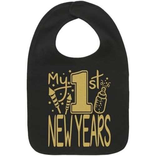Aiden's Corner Cute Handmade Holiday Baby 1st New Year Bibs - Infant Boy Girl Gold Flake My First New Years Bib