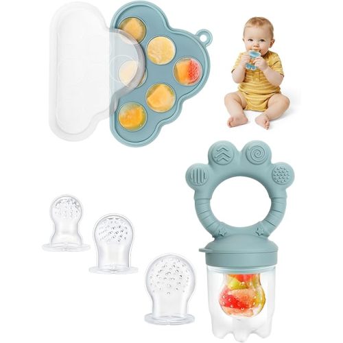 LOTBILL Baby Breastmilk Popsicle Molds & Fruit Food Feeder Pacifier, Silicone Baby Food Storage Containers, Baby Popsicle Molds Teething for Toddler Teething & Infant Self Feeding (Blue)