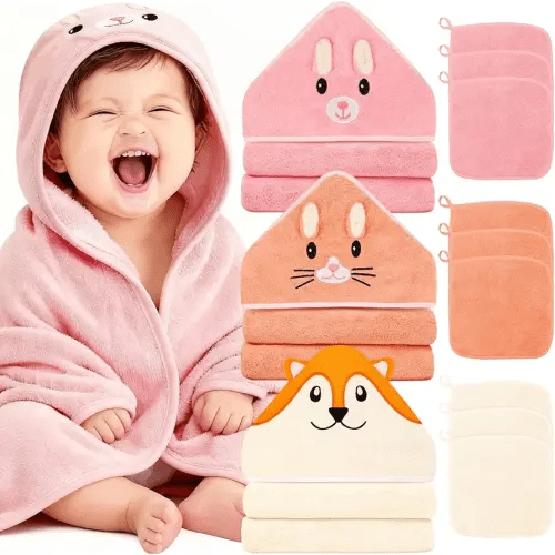 31x31 Inch Baby Hooded Towels, 12Pcs Baby Towels and Washcloths Set, Soft and Absorbent Baby Bath Towels, 3 PCS Cute 32x32 in Baby Towel with Hood and 9 Pcs Baby Washcloths for Boys and Girls