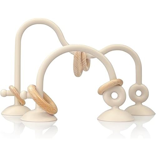 Baby Teething Toy, High Chair Suction Cup Toys for Infant Toddlers 0-6M, Food Grade Silicone Teether, Educational Parent-Child Baby Toys, Montessori Sensory Toy for Babies 6-12Months (Beige)