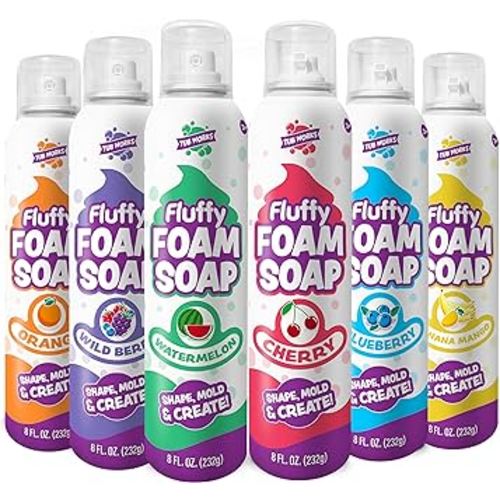 Tub Works® Fluffy Foam Soap, Variety 6 Pack | Shape, Mold & Create Bath Art with Soft Bath Foam for Kids | Gentle, Cleansing Kids Bath Soap | Easy-to-Use Spray Nozzles | Fruity, Fun Bath Colors