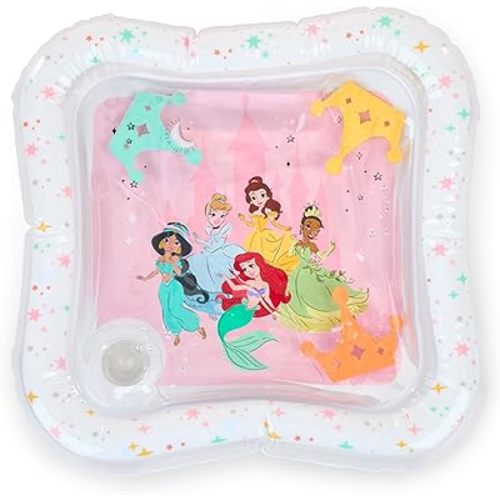 Bright Starts Disney Princess Royal Splash Water Mat, Tummy Time Mat with Ariel, Belle, Cinderella & More, Floating Toys, Newborn Baby Play Mat