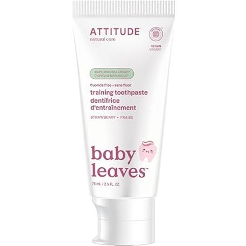 Attitude Baby and Child Fluoride-Free Training Toothpaste, EWG Verified, Naturally Derived Ingredients, Vegan, Strawberry, 2.6 Oz
