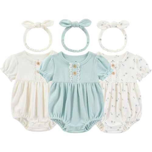 Baby Girl Outfit Cotton Bubble Romper Floral Dress Infant Girls Clothes 3-pack