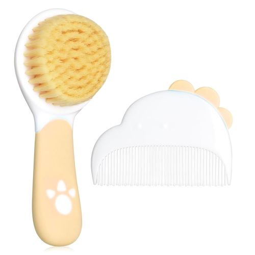 Baby Hair Brush and Comb Set, Soft Bristles Cradle Cap Brush for Newborns, Toddlers, Baby Registry Gift (Camel)