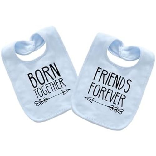 YSCULBUTOL Baby Twins Bibs Born Together Friends Forever Newborn Baby Cute Unisex Bibs Infant Twin Outfits