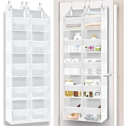 White Over The Door Organizer 5 Tiers, Extra Large Behind Door Storage of 10 Compartments, 80 lbs Weight Capacity Over The Door Storage, Hanging Organizer for Closet, Diaper Organizer
