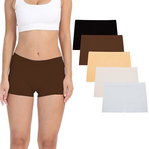 LALESTE Women's Boyshort Underwear Full Coverage Seamless Panties Soft Stretch Boxer Briefs 5 Packs
