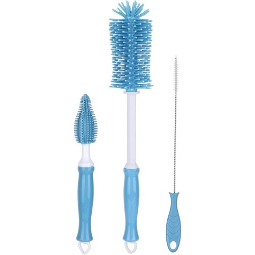 Silicone Bottle Cleaning Brush,Baby Travel Essential Bottle Brush Set, 3 in 1 Silicone Brush, Nipple Brush, Straw Brush,