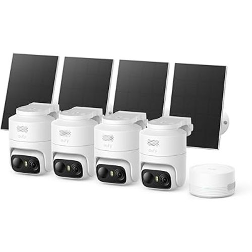 eufy Security eufyCam C37 4-Cam Kit, Security Cameras Wireless Outdoor, 360° AI Tracking with Pan and Tilt, 2K Solar Cameras, HomeBase Mini, Facial Recognition, No Monthly Fee, Color Night Vision