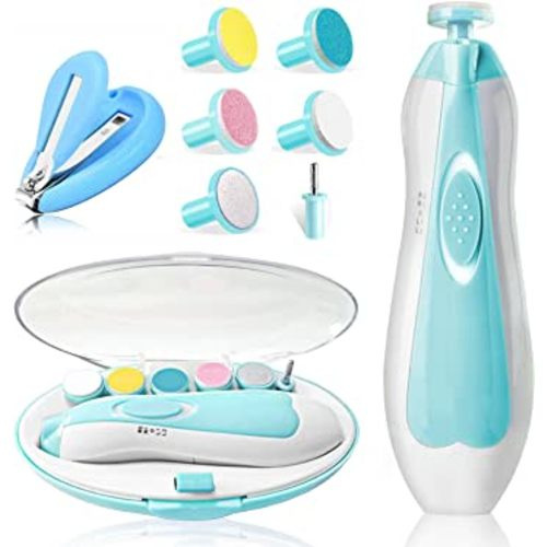 Baby Nail Trimmer Electric,Safe Baby Nail Manicure Set with Nail Clippers,Toes Fingernails Care Trim Polish Grooming Kit for Newborn Kids Adult,Grinding Heads & LED Light