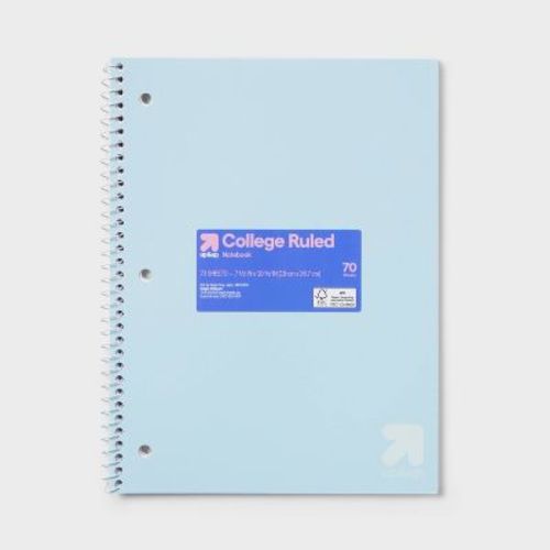 College Rule Spiral Notebook 7.5"x10.5" Poly Cover 70 Sheets Pastel Blue - up&up™