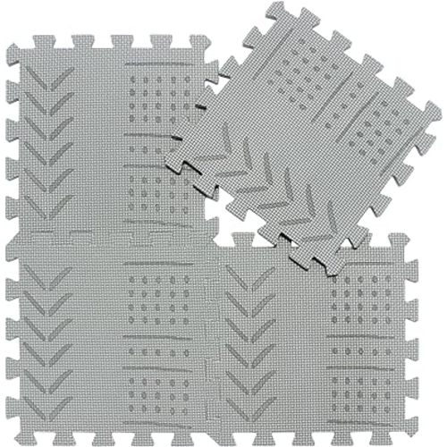 qqpp EVA 18 Tiles Baby Play Mat for Playing, Interlocking Foam Floor Mats for Tummy Time & Crawling, Puzzle Flooring Tiles with Laser Pattern for Kids. Gray. QL-91(L) b18N