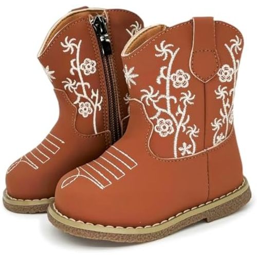 Baby Cowboy Cowgirl Boots Infant Boys Girls Western Booties Round Toe Riding Mid Calf Boots for All Seasons for 6 9 12 15 18 24 Months