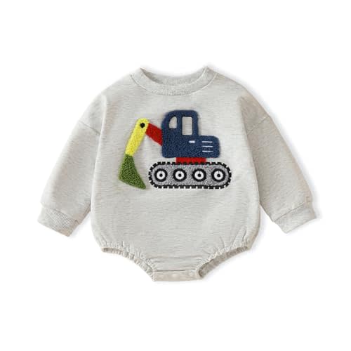 FIOMVA Baby Boy Sweatshirt Romper Fall Winter Clothes Outfits Sweater Onesie Long Sleeve Bubble Romper Bodysuit