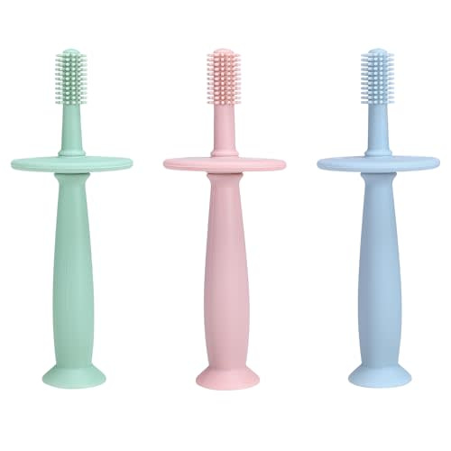 PandaEar 3 Pack Silicone Baby Toothbrush Teethers - Teething Toys Training Oral Care for Infants 0-12 Months+