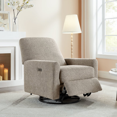 Electric Power Swivel Glider Rocker Recliner Chair with USB & Type-C Port - Boucle Fabric