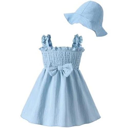 Renotemy Baby Girl Dress Summer Outfits Toddler Girls Clothes Boho Casual Sundress Infant Flower Dresses with Cute Hat