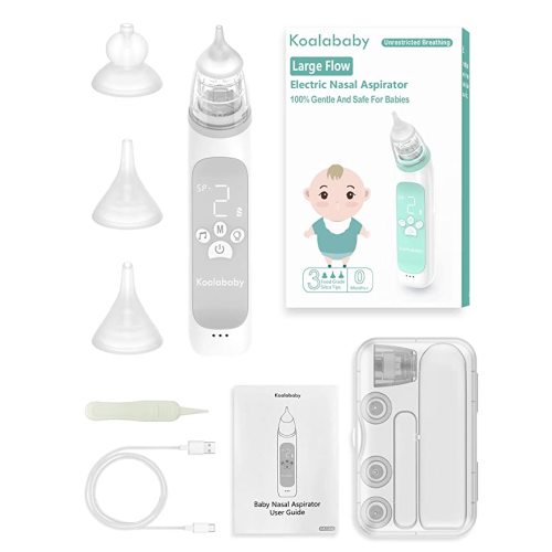 Koalababy Large Flow Electric Nasal Aspirator, 2023 Newest Nose Sucker for Baby, Booger Sucker, Nose Cleaner for Toddlers with 3 Silicone Tips, 3 Suction Levels, Music & Light Soothing Function