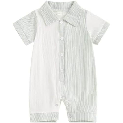 BemeyourBBs Newborn Baby Boy Summer Clothes Short Sleeve Dress Shirt Romper Button Jumpsuit Gentleman One Piece Outfit
