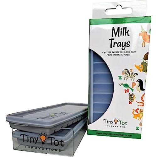 Breast Milk Freezer Storage Trays w/Carrier, 10-1oz Bars, 2 Silicone Containers w/Silicone Lids and Carrier, Food Grade Silicone
