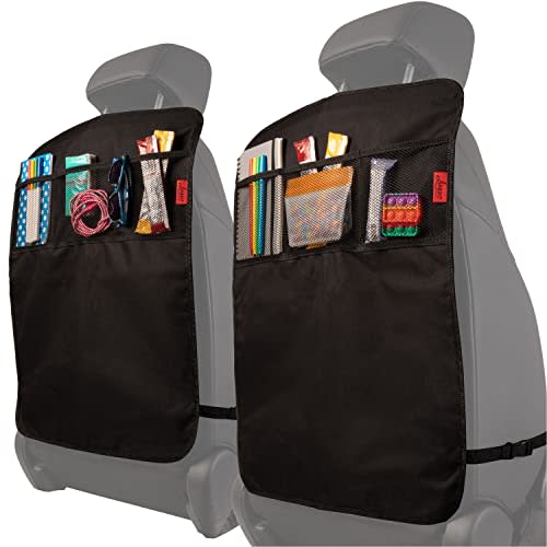 Lusso Gear Back Seat Cover for Kids (2 Pack) - Premium Waterproof Kick Mats & Backseat Organizer - Protect Against Kids Feet, Mud, Scratches - Car Seat Protector - 3 Storage Pockets (Black)