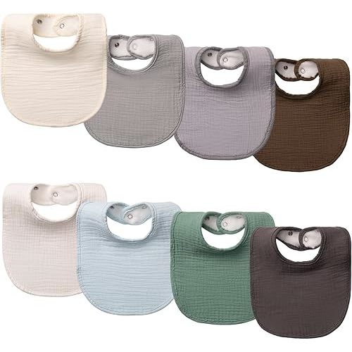 Muslin Baby Bibs for Baby Girl & Boy 100% Cotton 8-Pack Baby Drool Bibs - Quick-Dry Absorbent Bandana Bibs